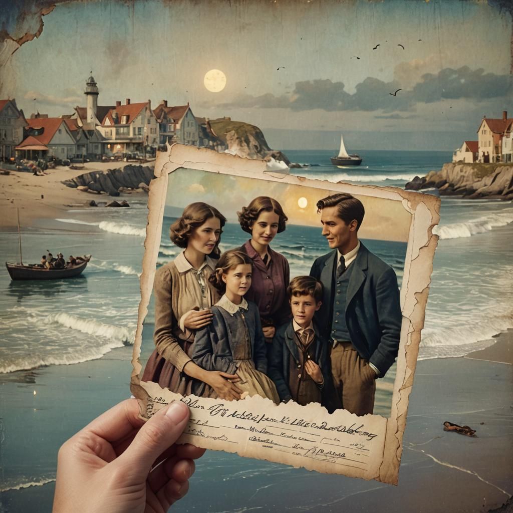 Vintage Seaside Holiday Postcard in Matte Painting Style