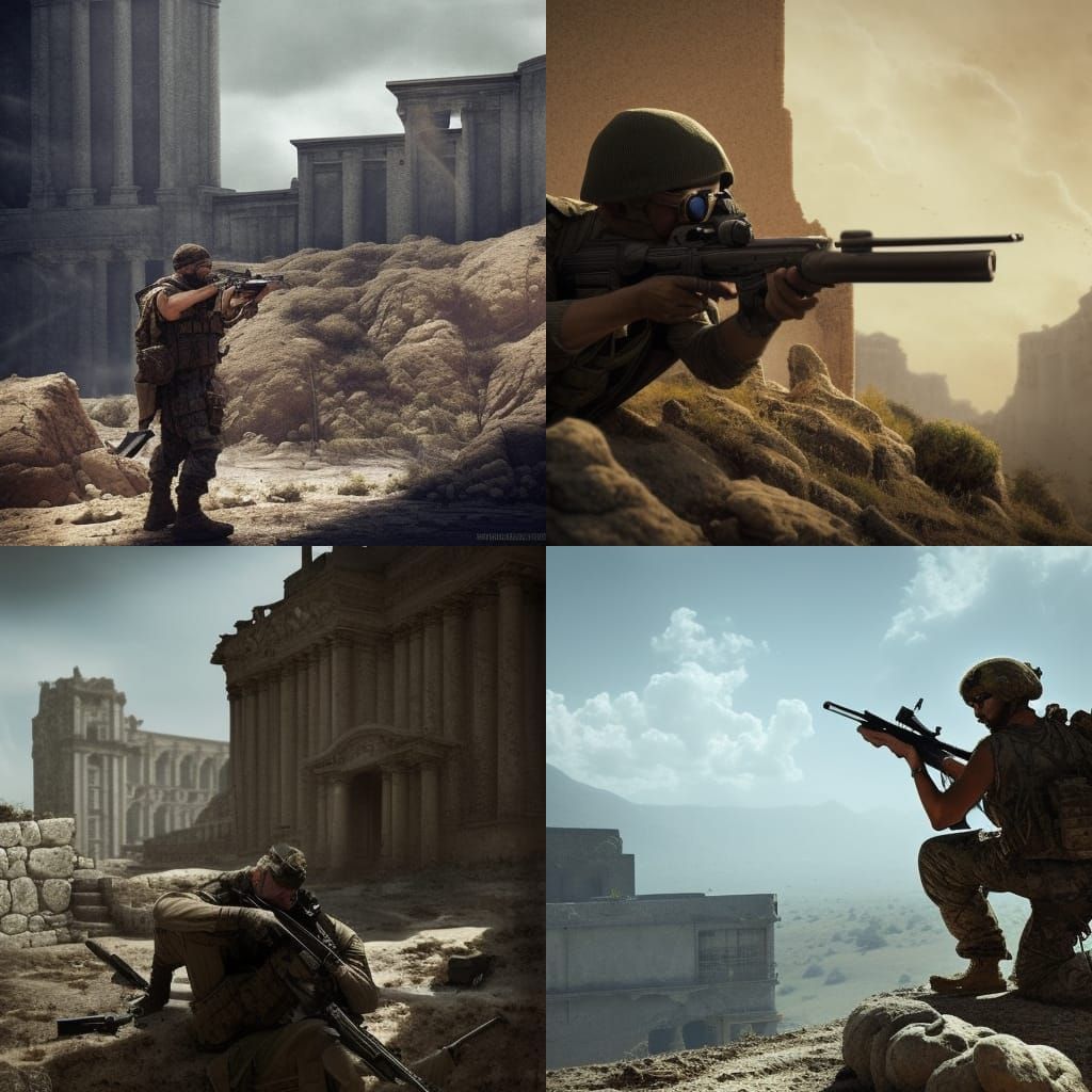 Sniper in Desert Ruins Digital Matte Painting