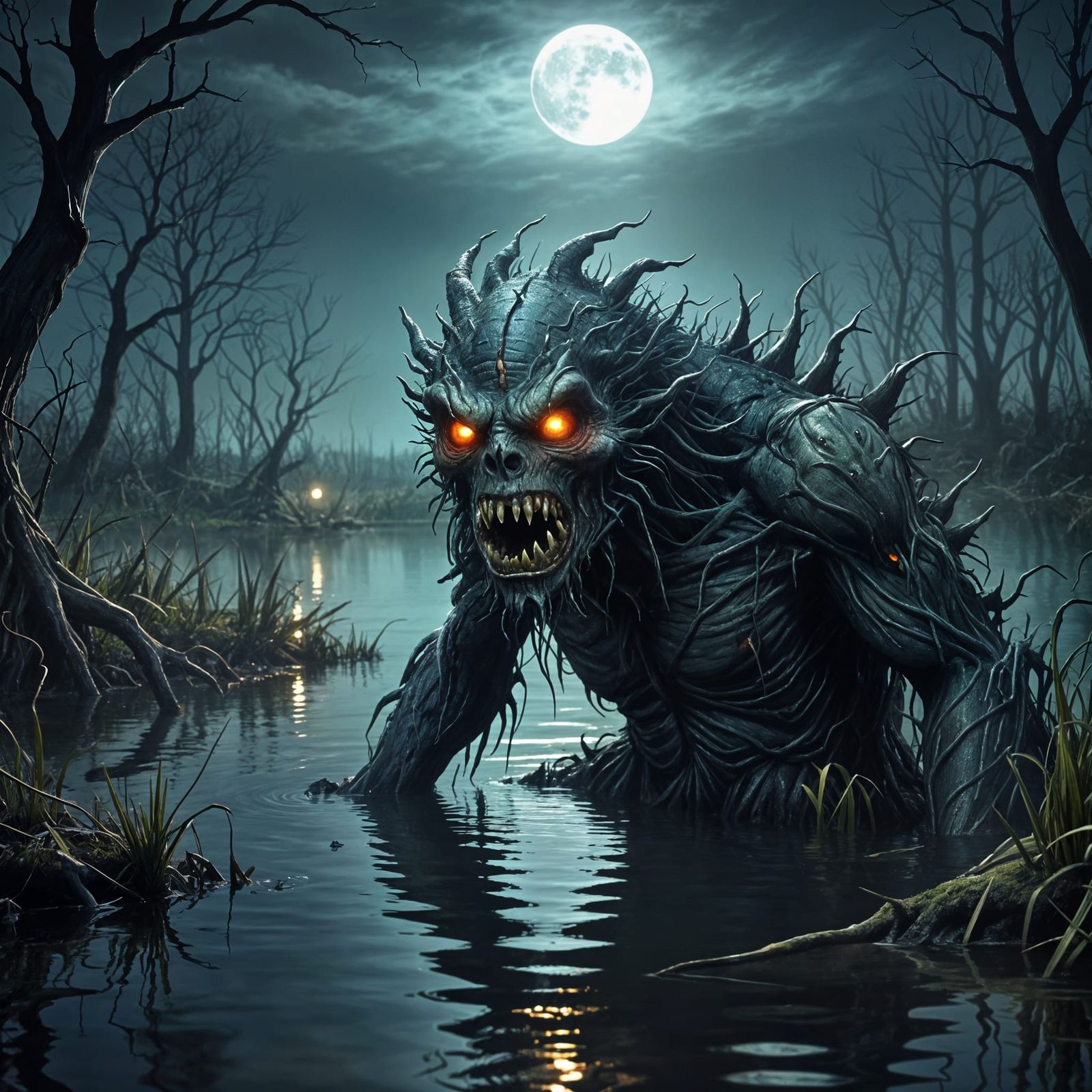 Creepy Swamp Monster Under Full Moon