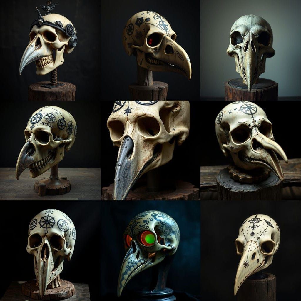 Witchcraft Inspired Skull Mask with Bird's Beak Nose in Dark...