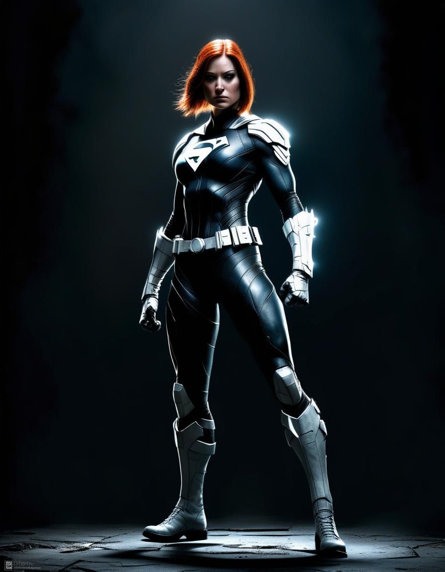 Dynamic Superheroine Portrait in Noir Style