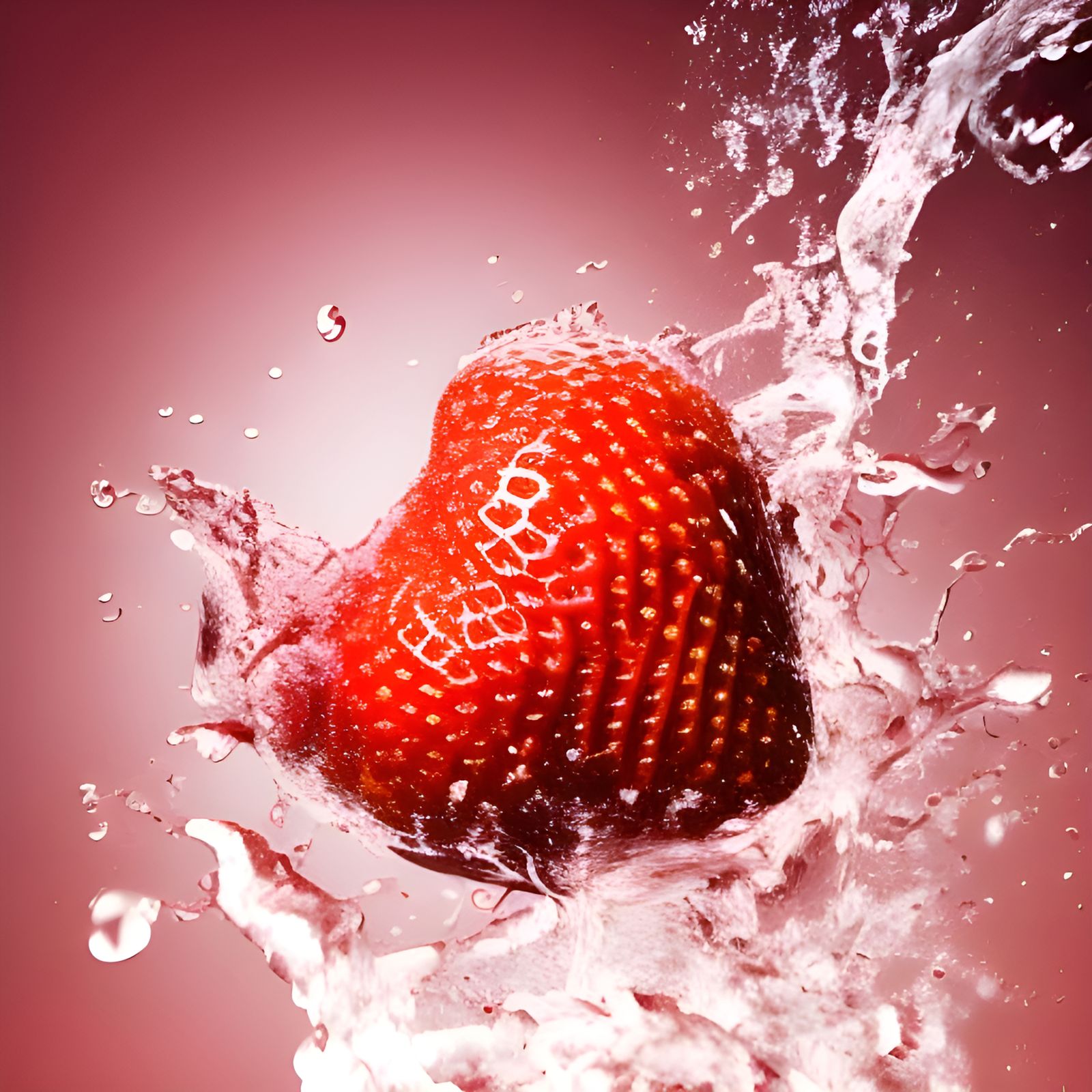 Hyperrealistic Smashed Strawberry with Splashing Juice