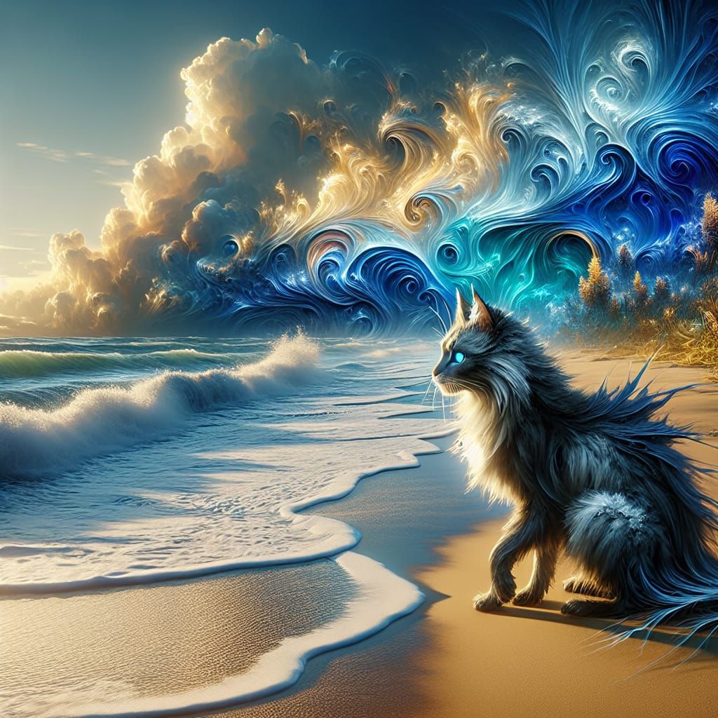 Fantasy Beach Scene with Cat Concept Art