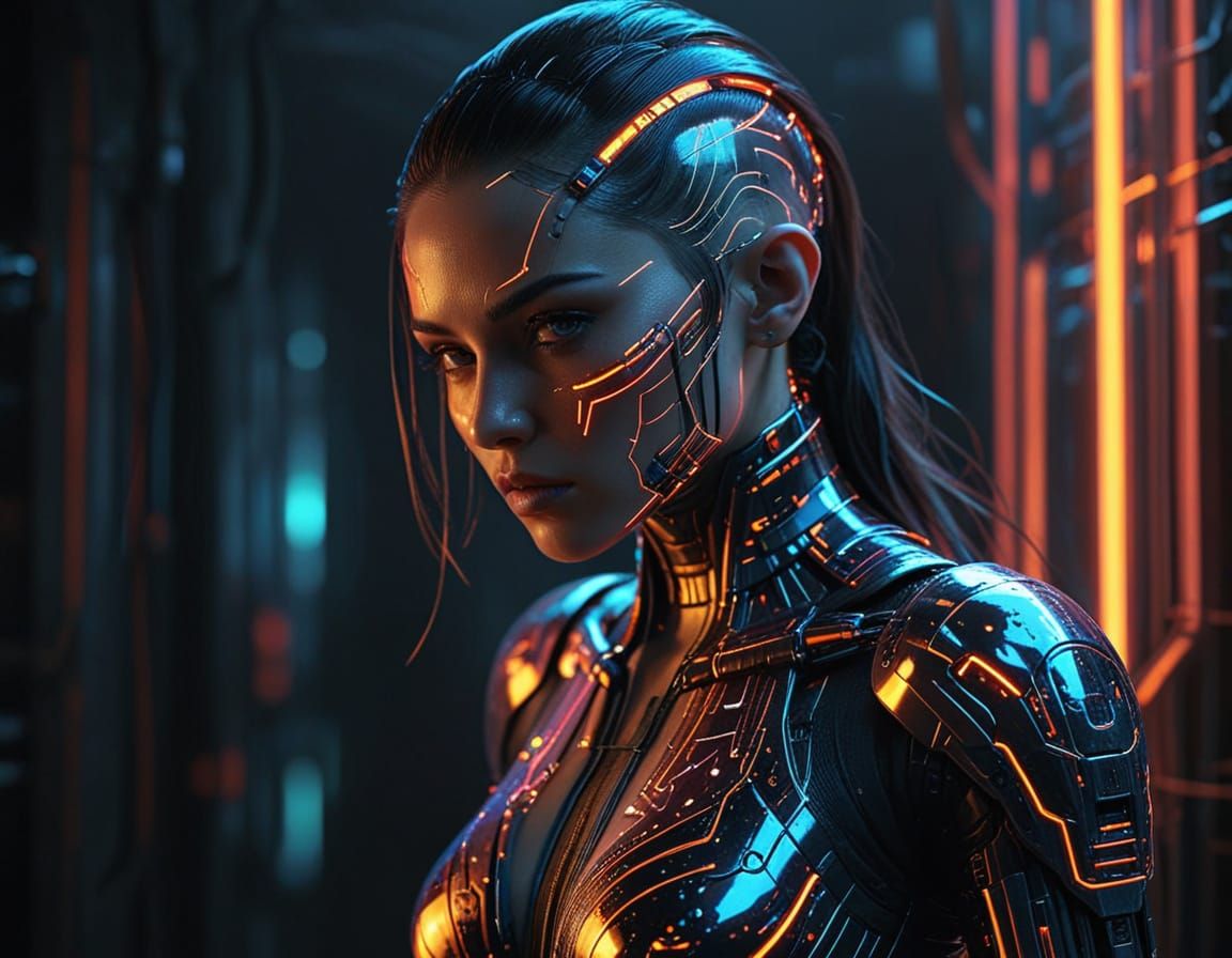 Futuristic Female Assassin in Vibrant Tech Style