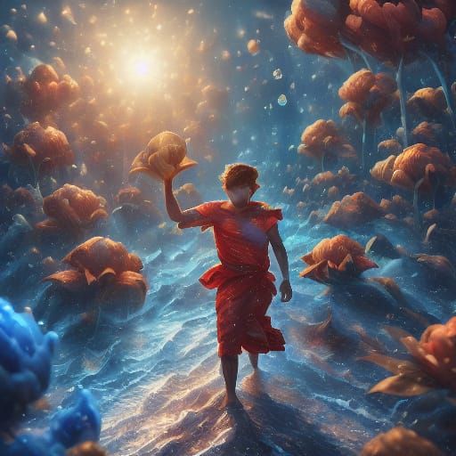 Concept Art of Person Bathed in Light on Caribbean Beach