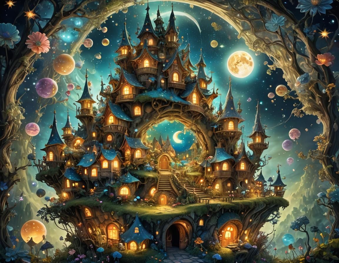Magical Fairy Village Double Exposure Concept Art