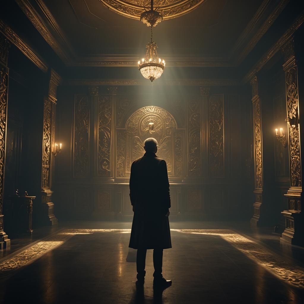 Atmospheric Film Still: Solitary Figure in Golden Light