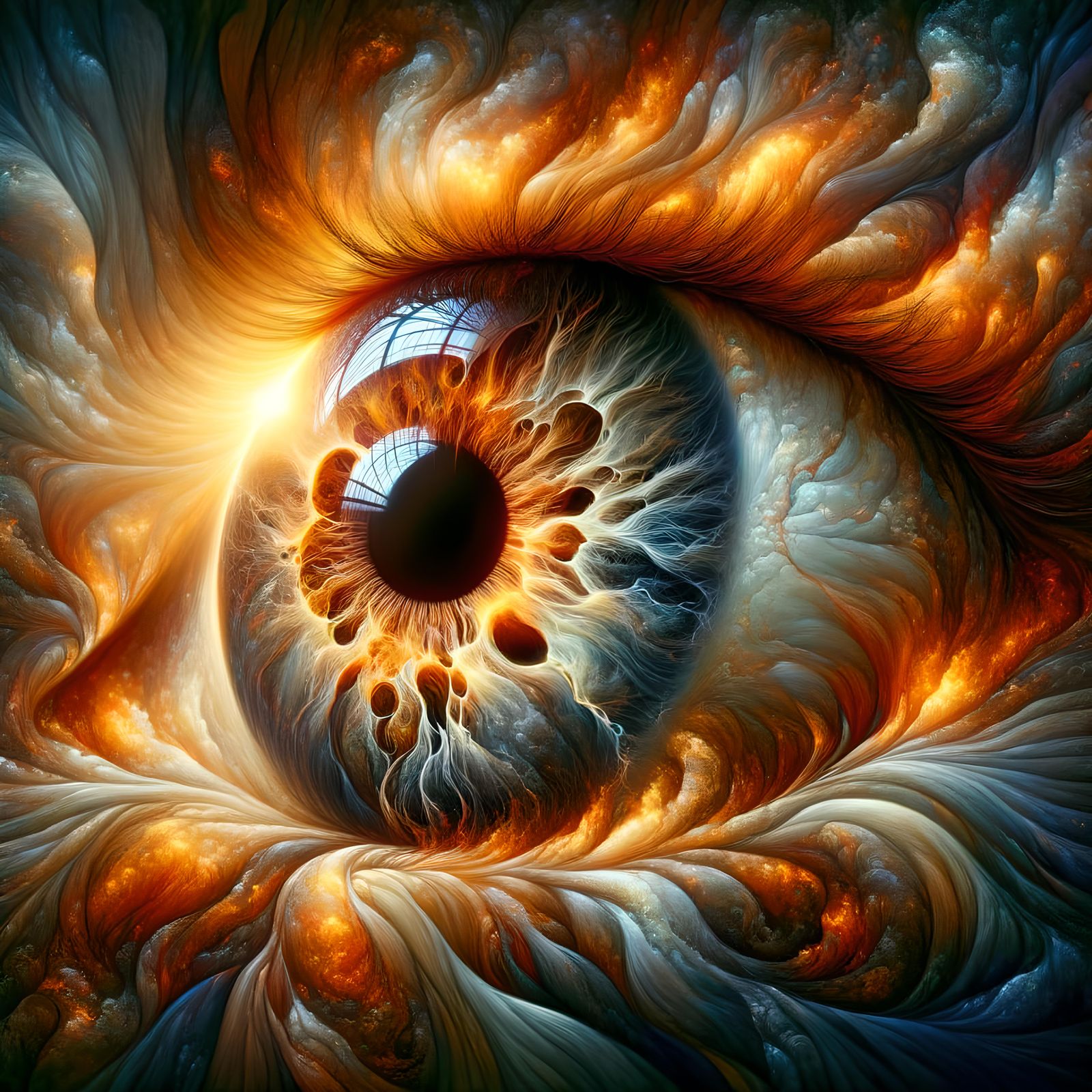 Flaming Eyeball Stained Glass in Gothic Style