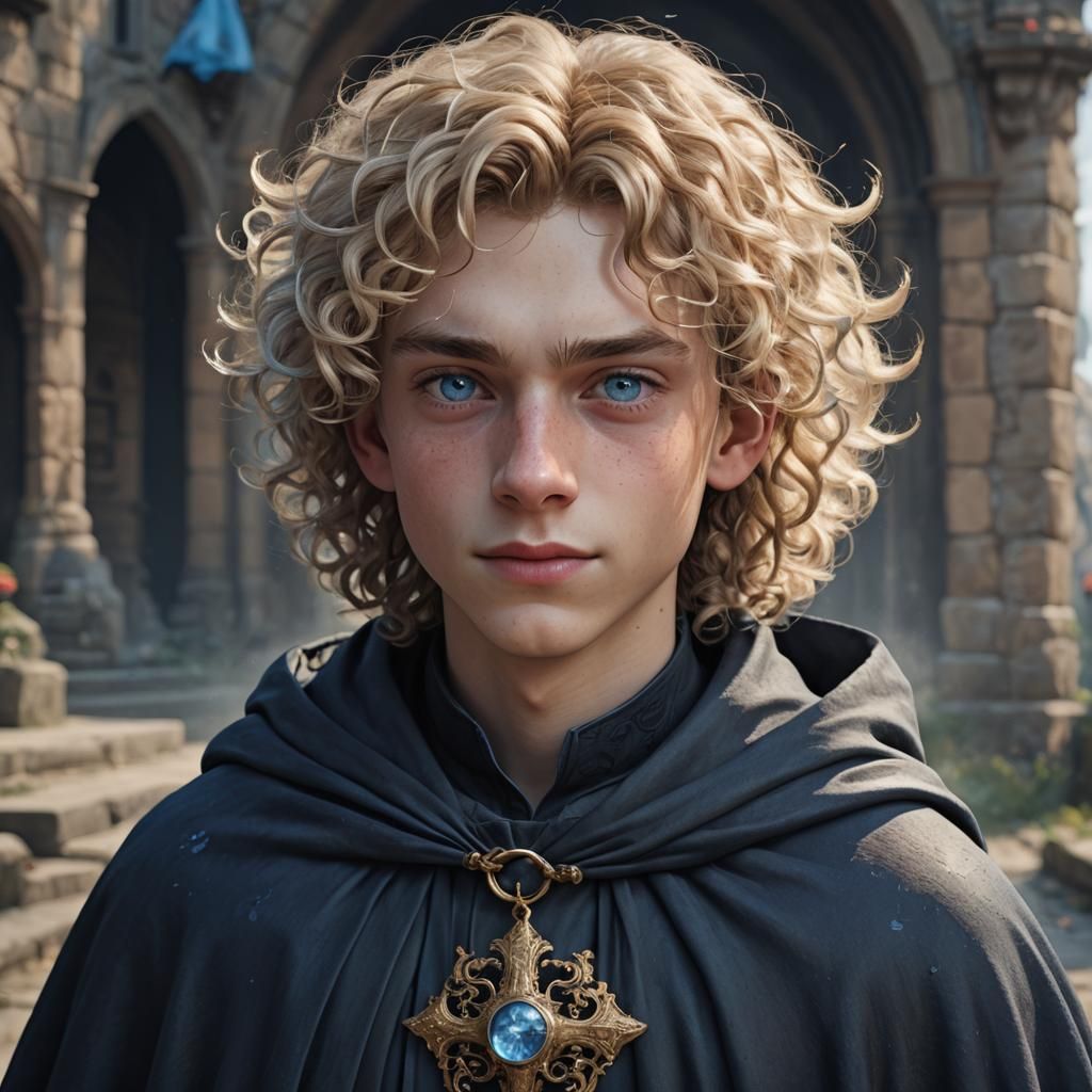 Boy with Blond Hair and Blue Cape: Fantasy Art