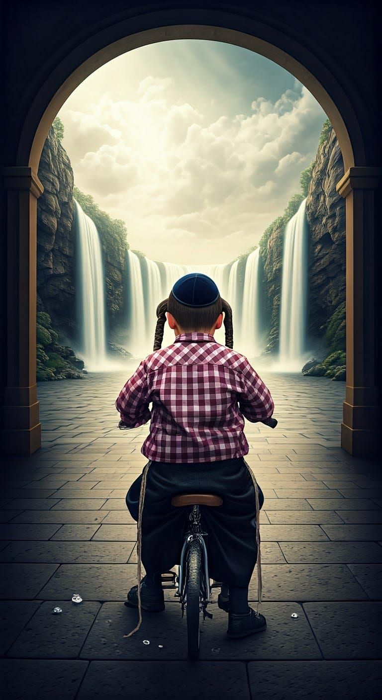 Young Haredi Boy Contemplates Crossroads in Traditional Atti...