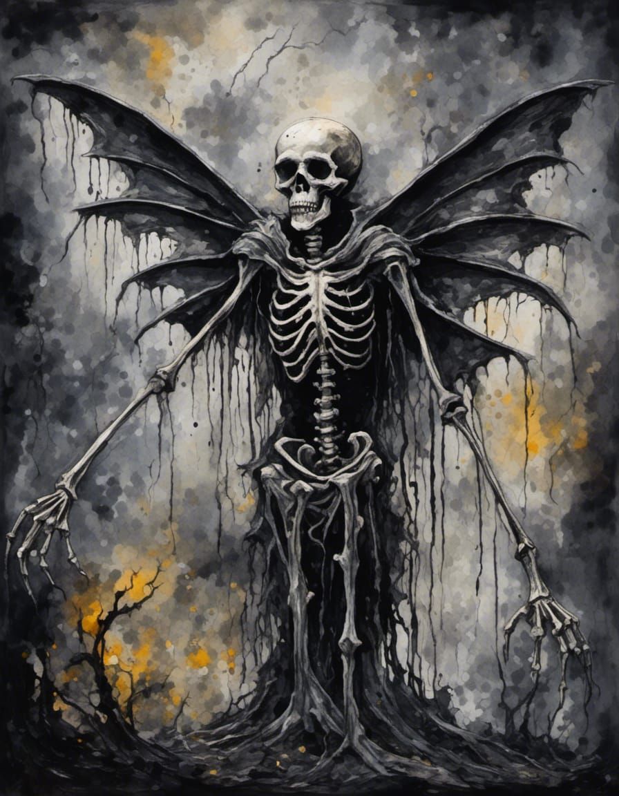 Eerie Skeletal Fairy in Gouache Style