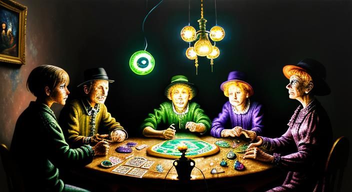 Ouija Board Séance in Expressionist Oil Painting Style