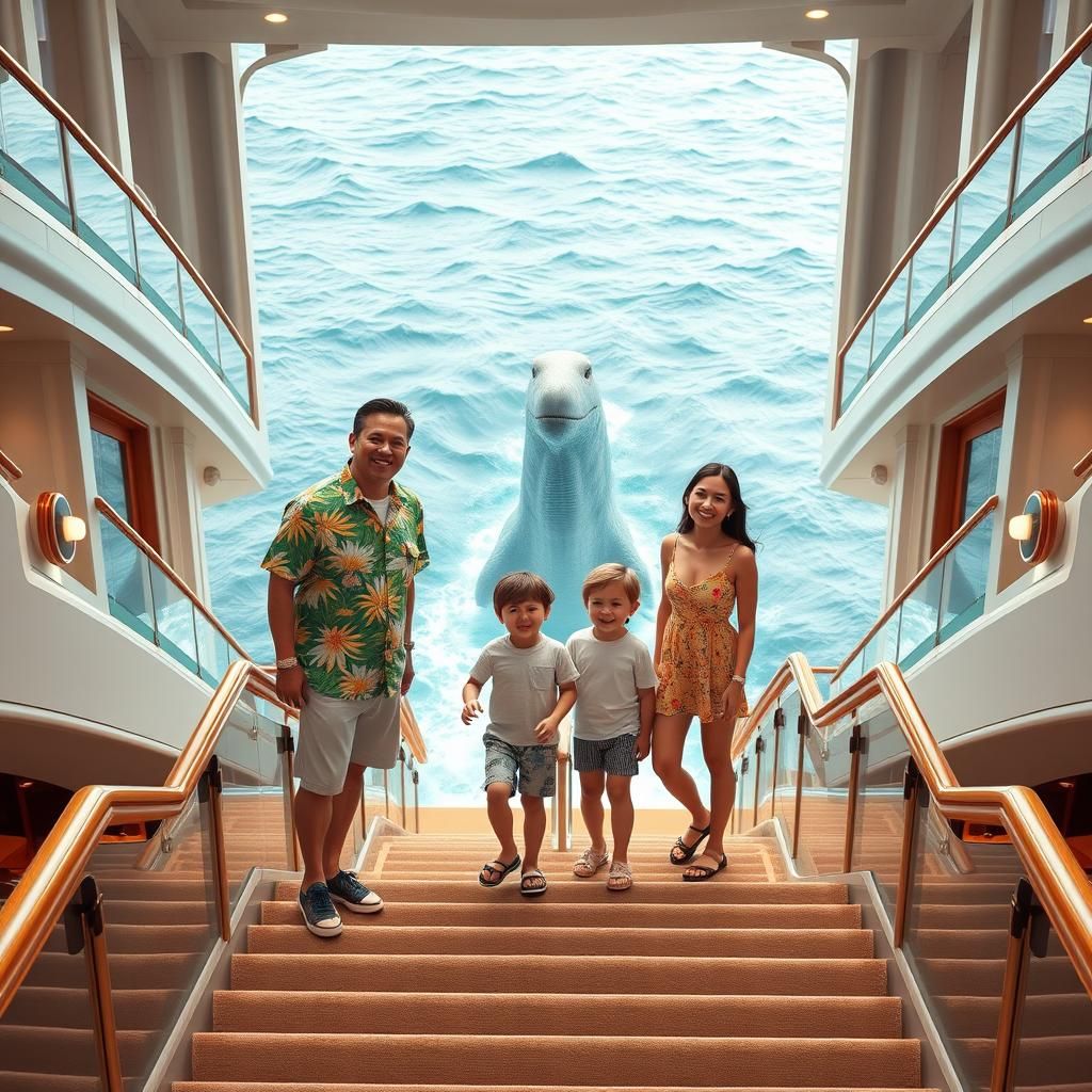 Family Cruise Gets Photobombed by Nessie in Anime Style
