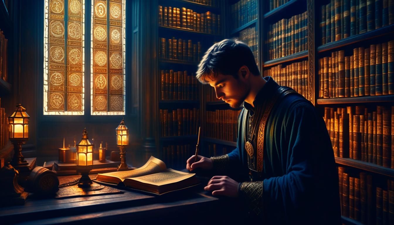 Mystical Library: Mage Apprentice at Golden Hour