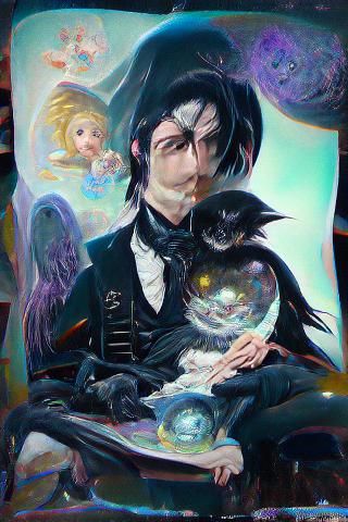 Sebastian Michaelis as Edgar Allan Poe: Anime Oil Painting