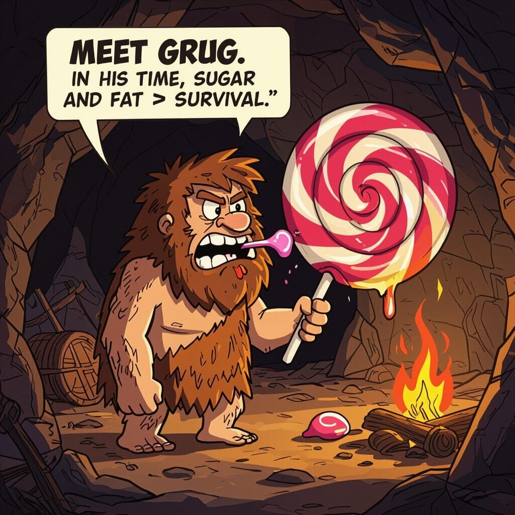 Stick Figure Caveman Grug Enjoys Giant Lollipop