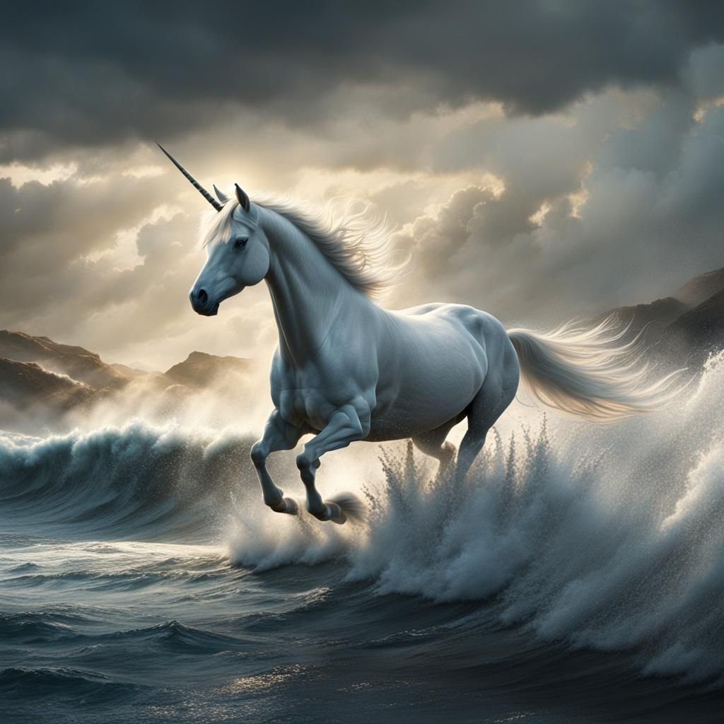 Epic Unicorns Ride the Waves: Digital Matte Painting