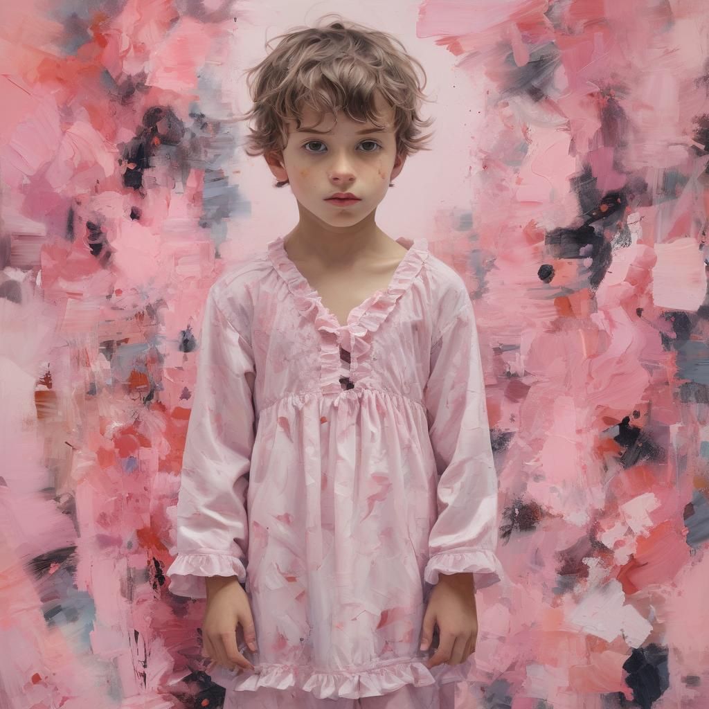Pink-Frilly-Nightdress Boy: Abstract Art with Fine Details