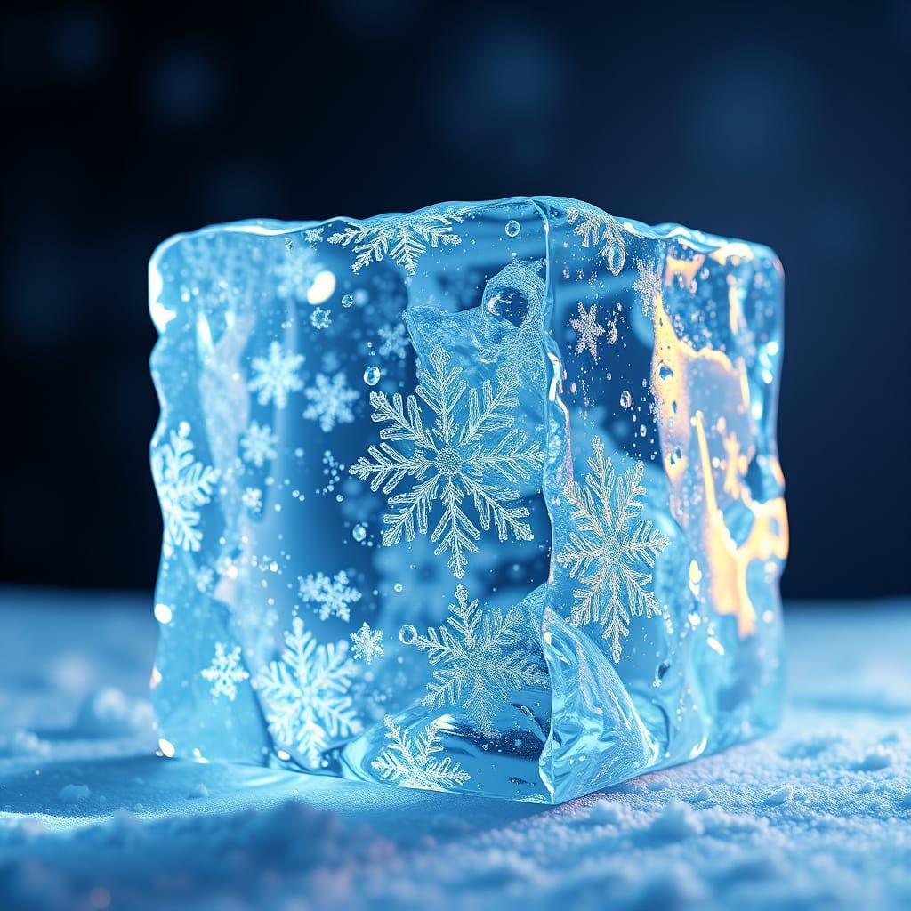 Intricate Snowflake Ice Cube Fantasy Art