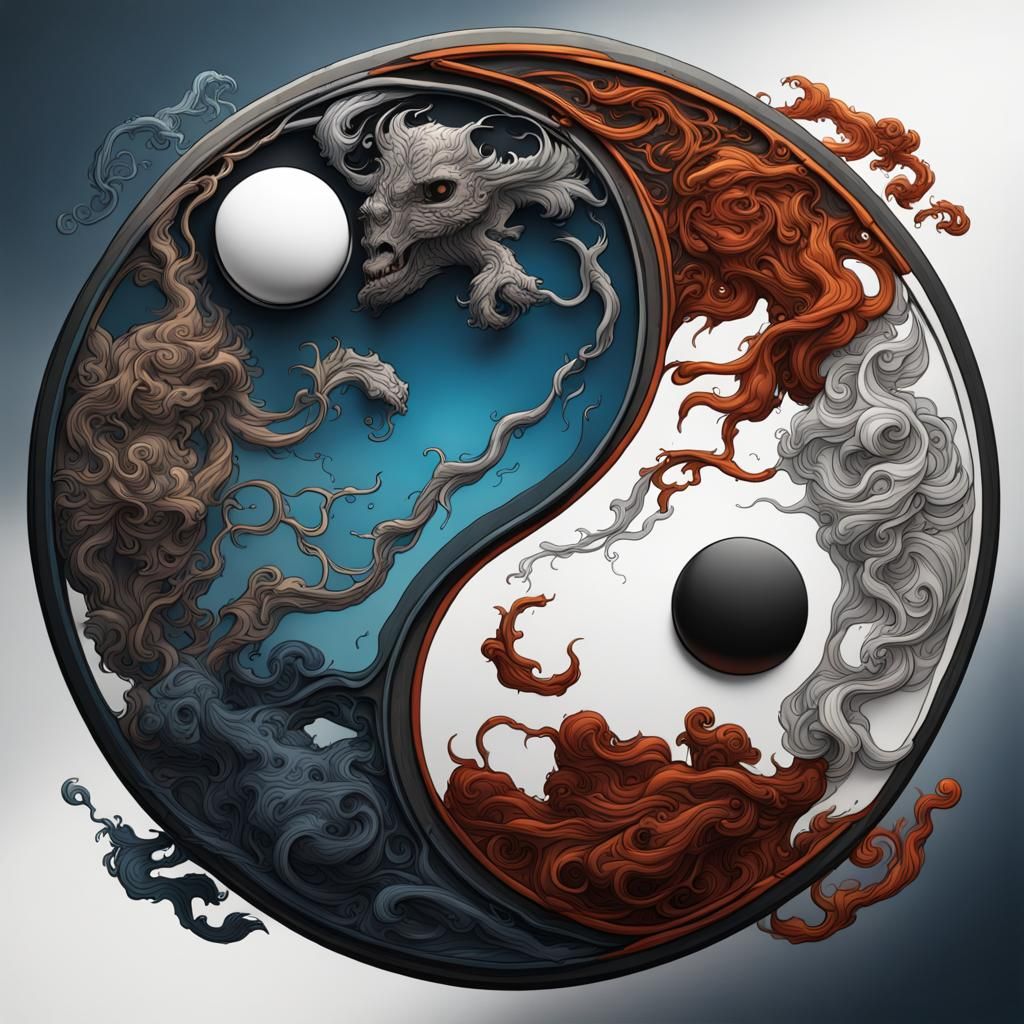 Ying and Yang Line Art in Detailed Matte Painting