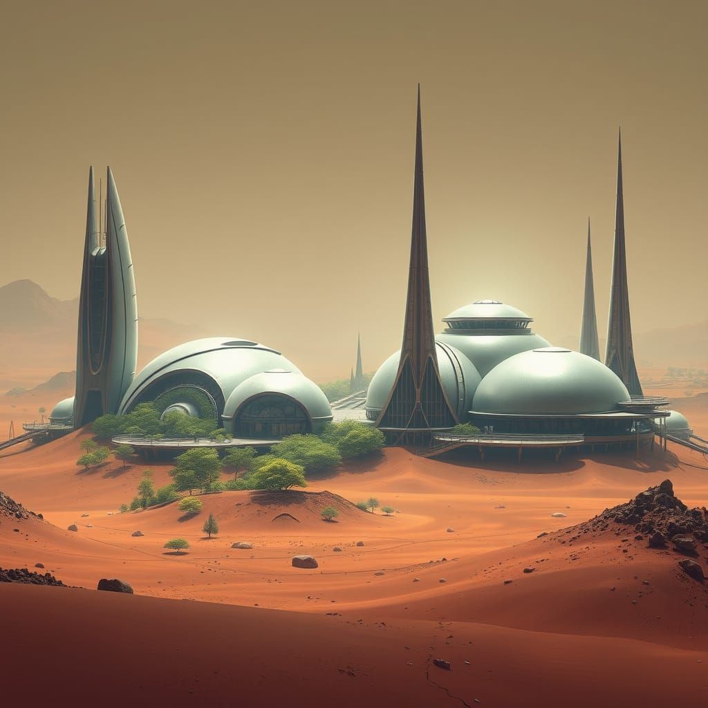Sleek Martian Colony in Cyberpunk Aesthetic