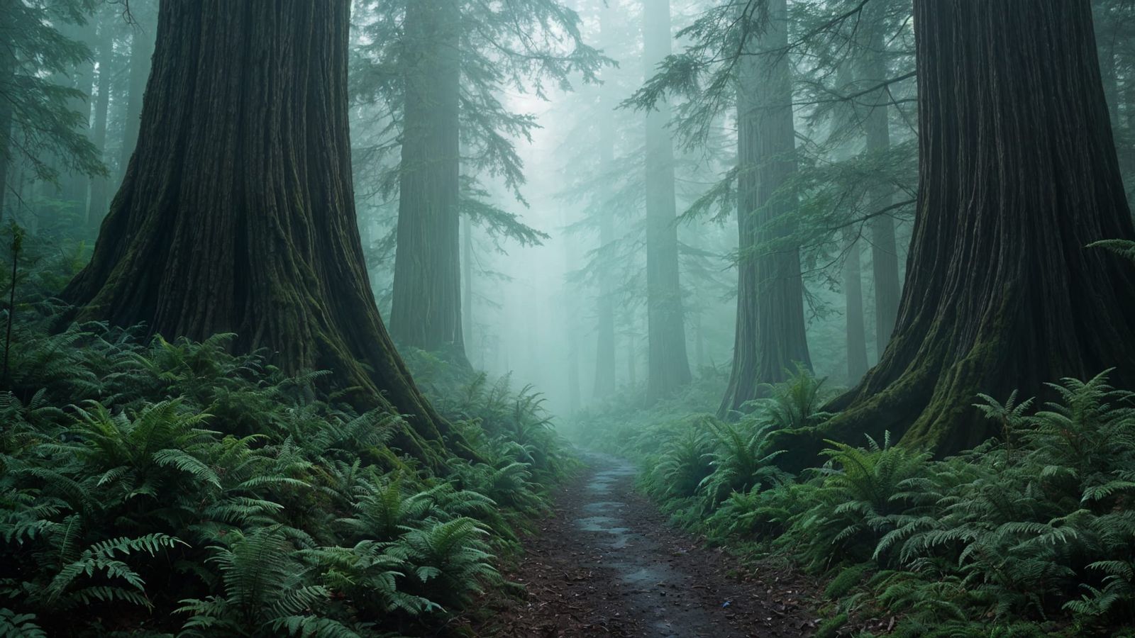 Epic Redwood Forest Scene in Meticulous Digital Matte Painti...