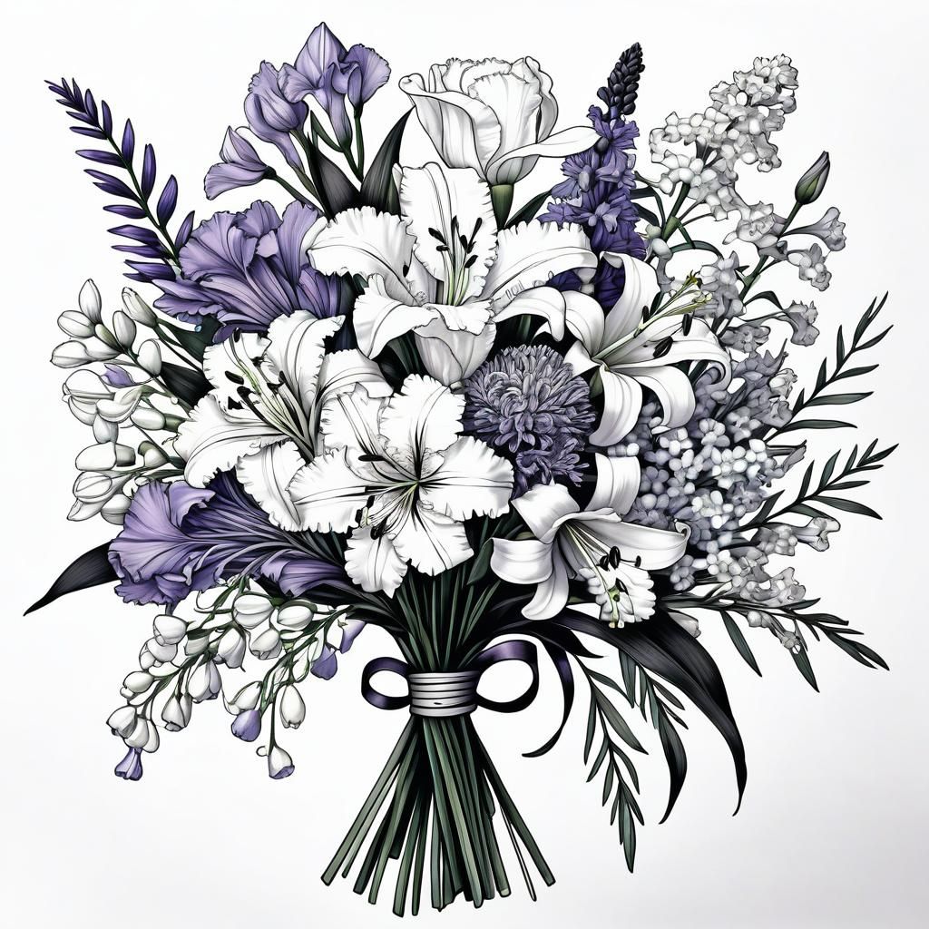Monochrome Floral Bouquet Tattoo Illustration