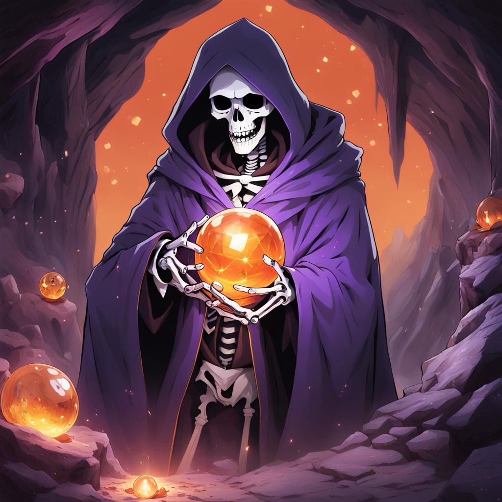 Skeleton Mage with Crystal Ball, Anime Style