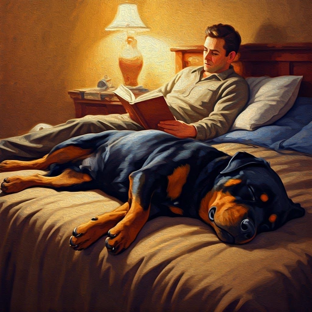 Serene Rottweiler in Intimate Oil Painting