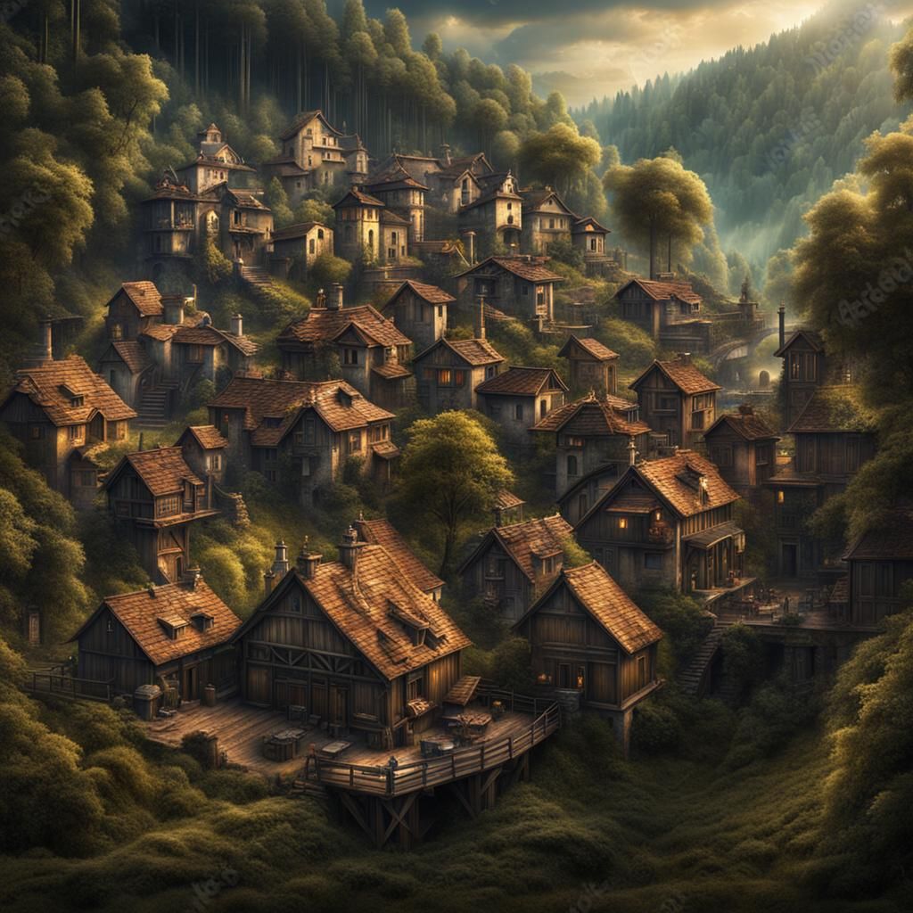 Dark Fantasy Village with Italian Architecture