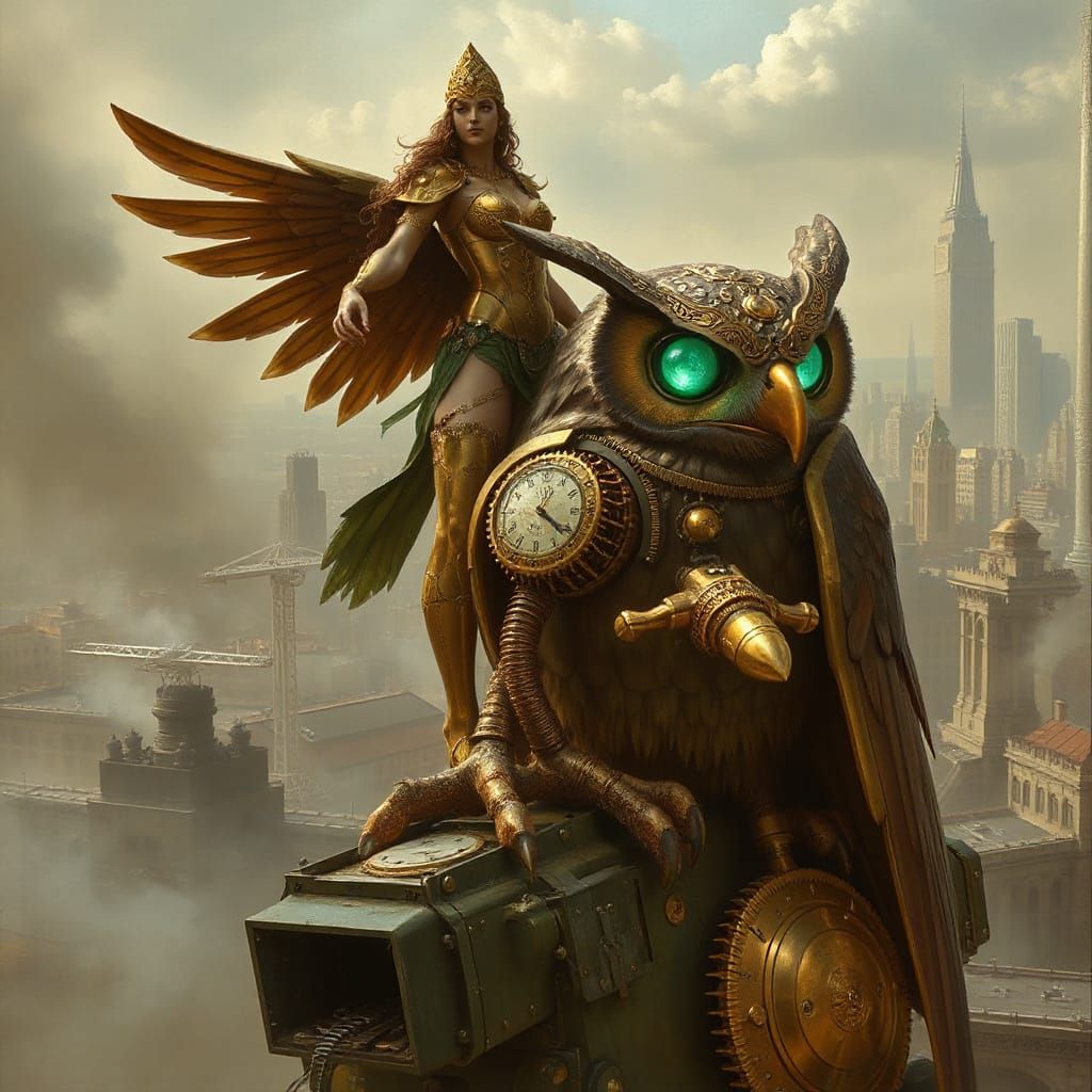 Athena, owl, steam punk