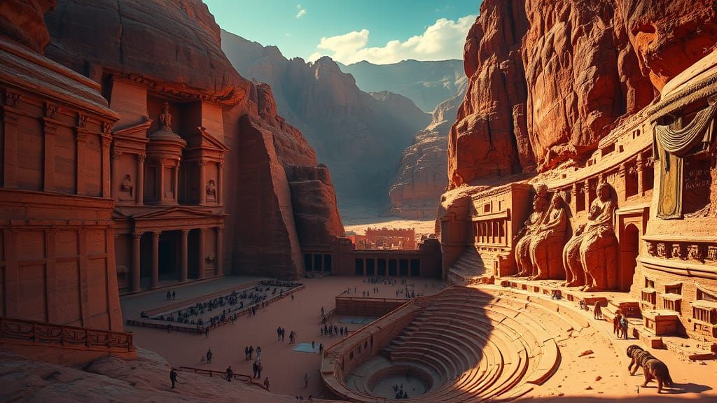 Ancient Petra Rock City in Vibrant, Detailed Style