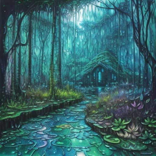 Psychedelic Fairy Sanctuary in Encaustic Wet-on-Wet Style