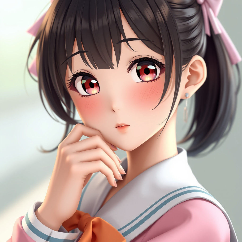 Anime Girl in School Uniform: 3D Digital Art