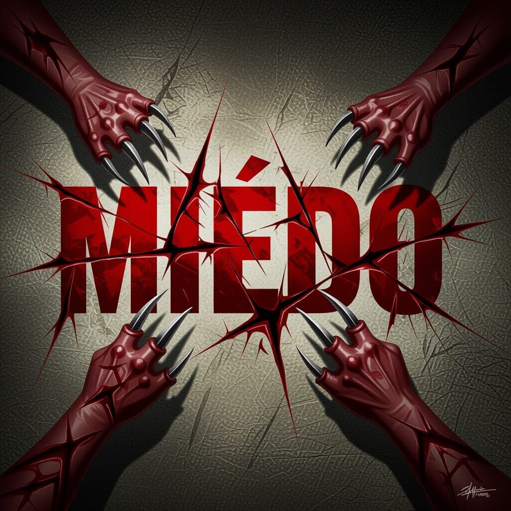 Primal Terror: Word 'Fear' Torn by Animal Claws