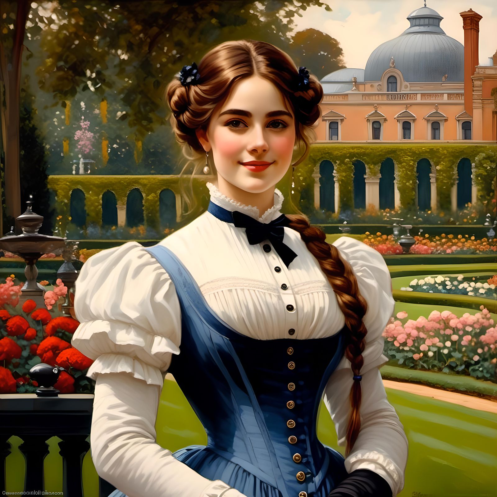 Elegant Victorian Woman in Botanic Garden