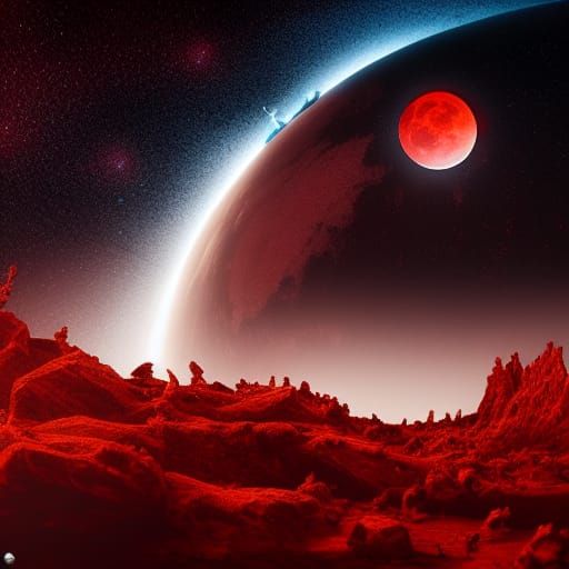 Blood Moon Eclipse with Glowing Stars