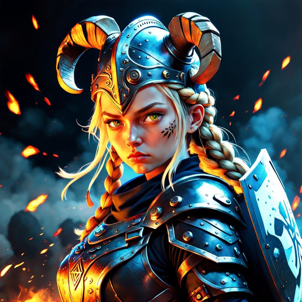 Valkyrie Warrior in Fantasy Anime Oil Painting Style