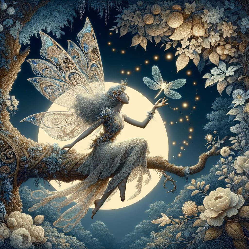 Fairy Catching Fireflies in Spring Wonderland