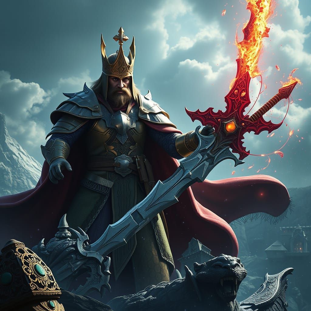 Legendary King Arthur Wields Excalibur in Vibrant Fantasy Re...
