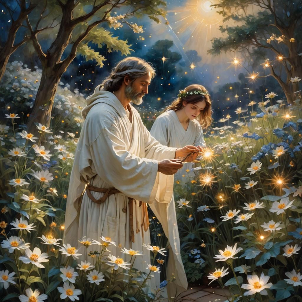 Celestial Gardener Tending to Stars: Ethereal Art