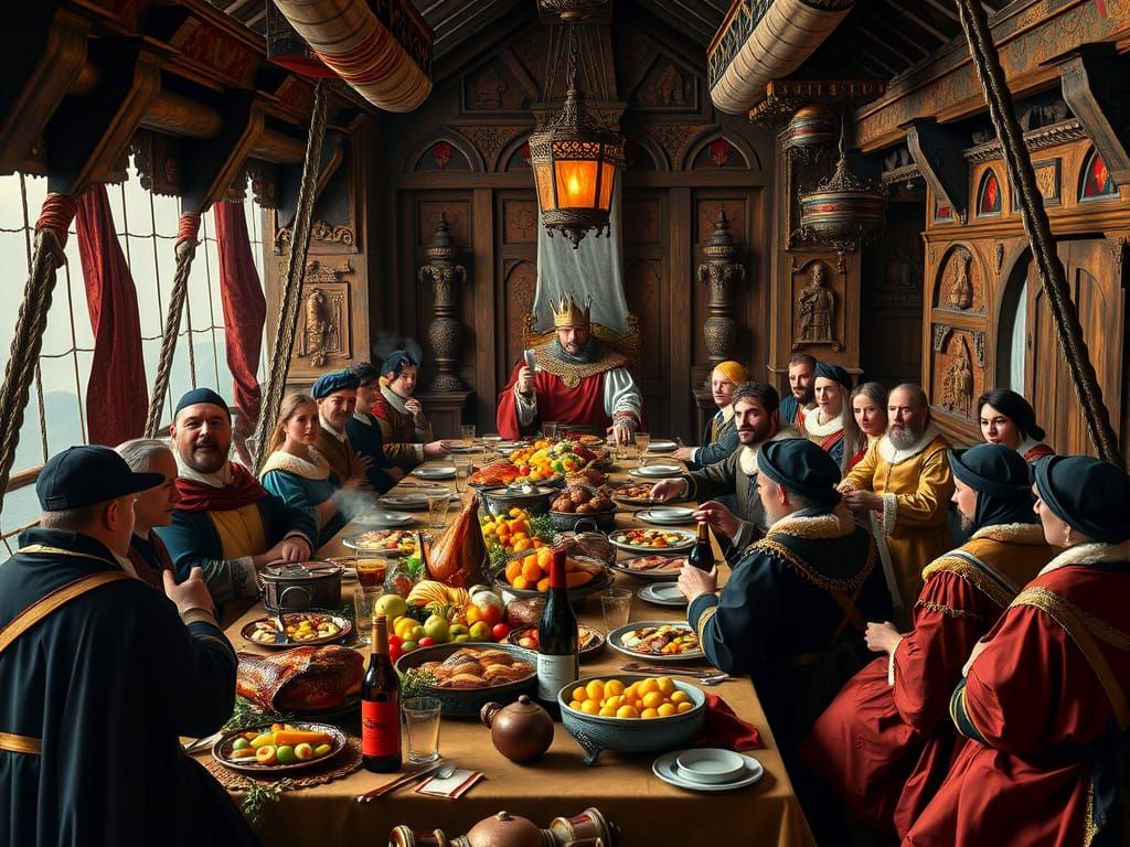 Lavish Medieval Feast on a 1300s Galleon