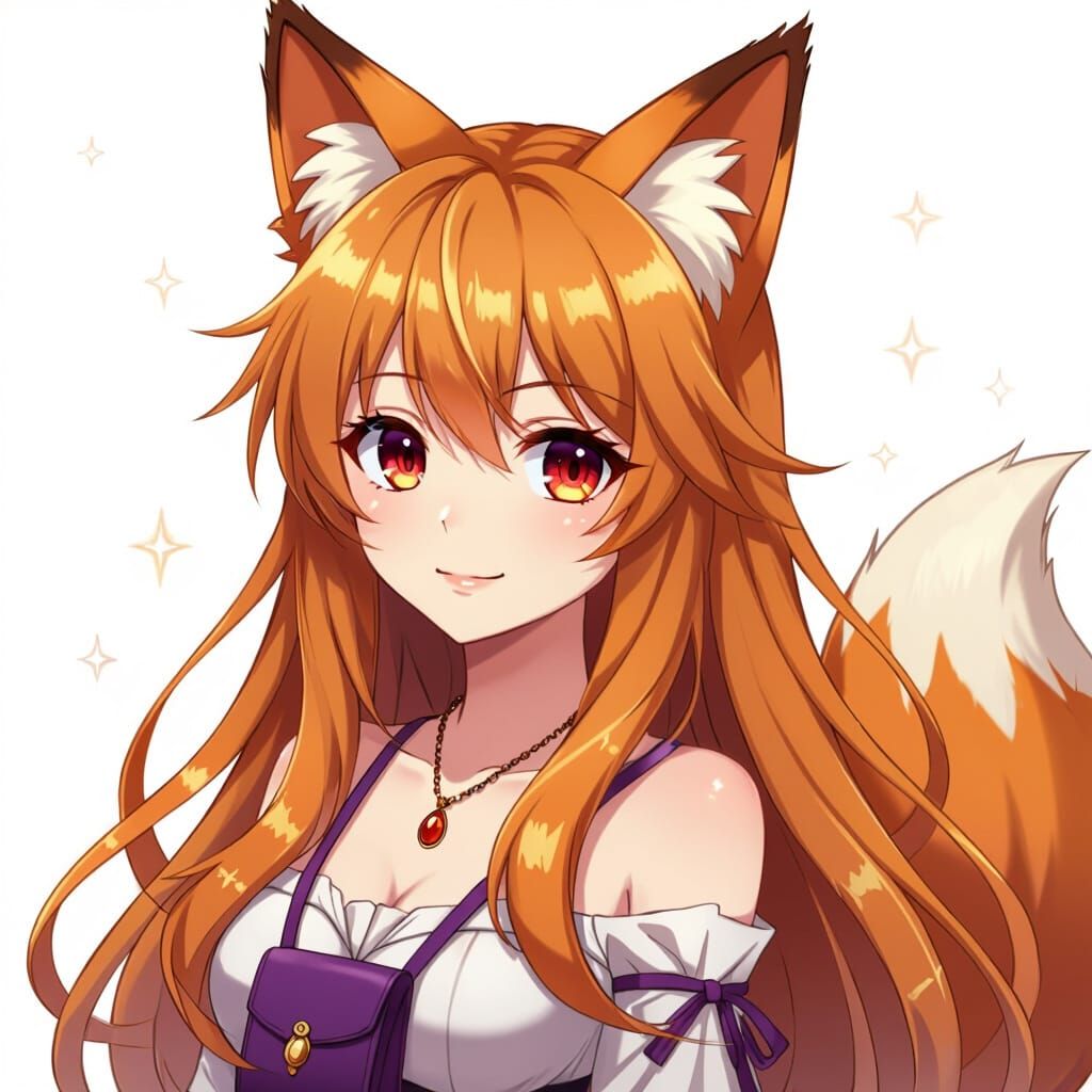 Anime Neko Girl with Fox Ears and Tail