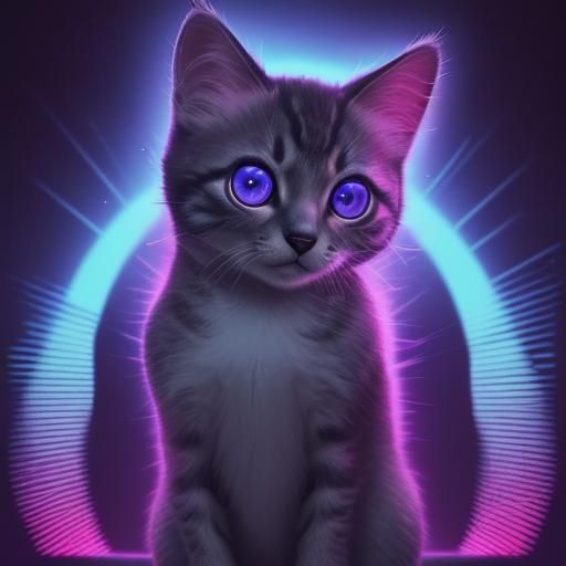 Hypnotic Kitten in Synthwave Style with Intense Gaze