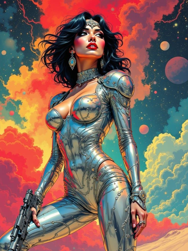 Glamorous Space Pin-Up in Moebius Style