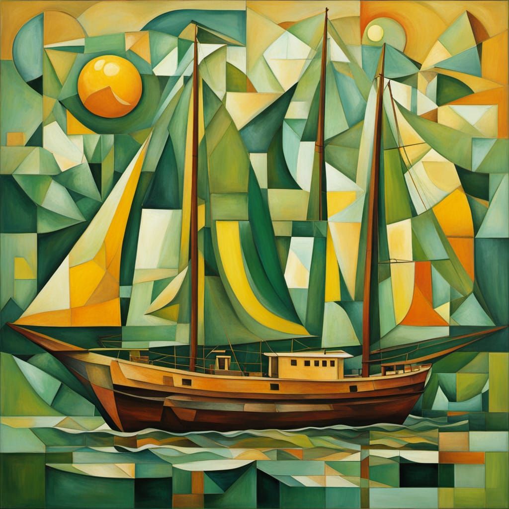 Russett Schooner Keppel Abstract Cubism Painting