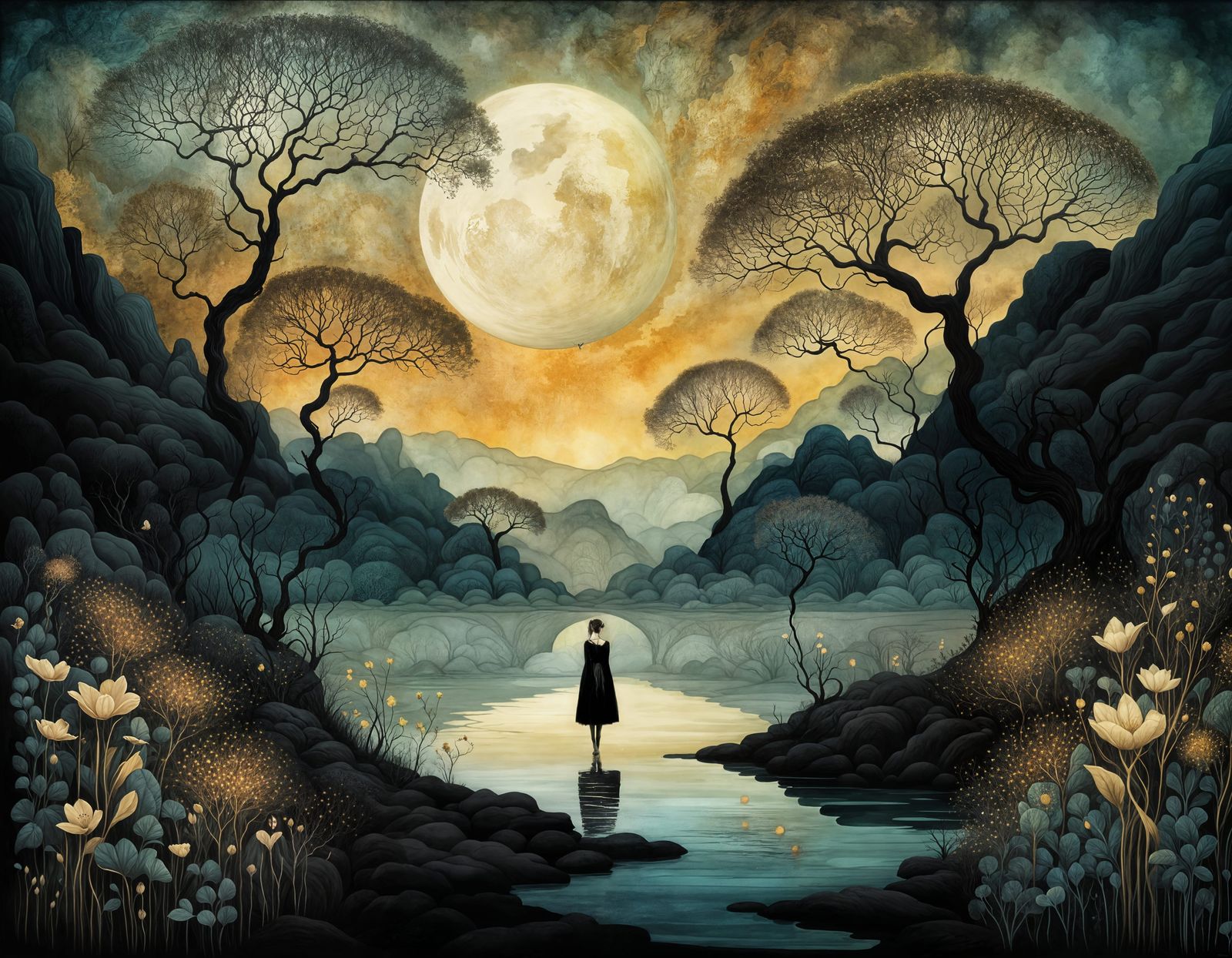 Ethereal Fantasy Realm in Dark Digital Paint