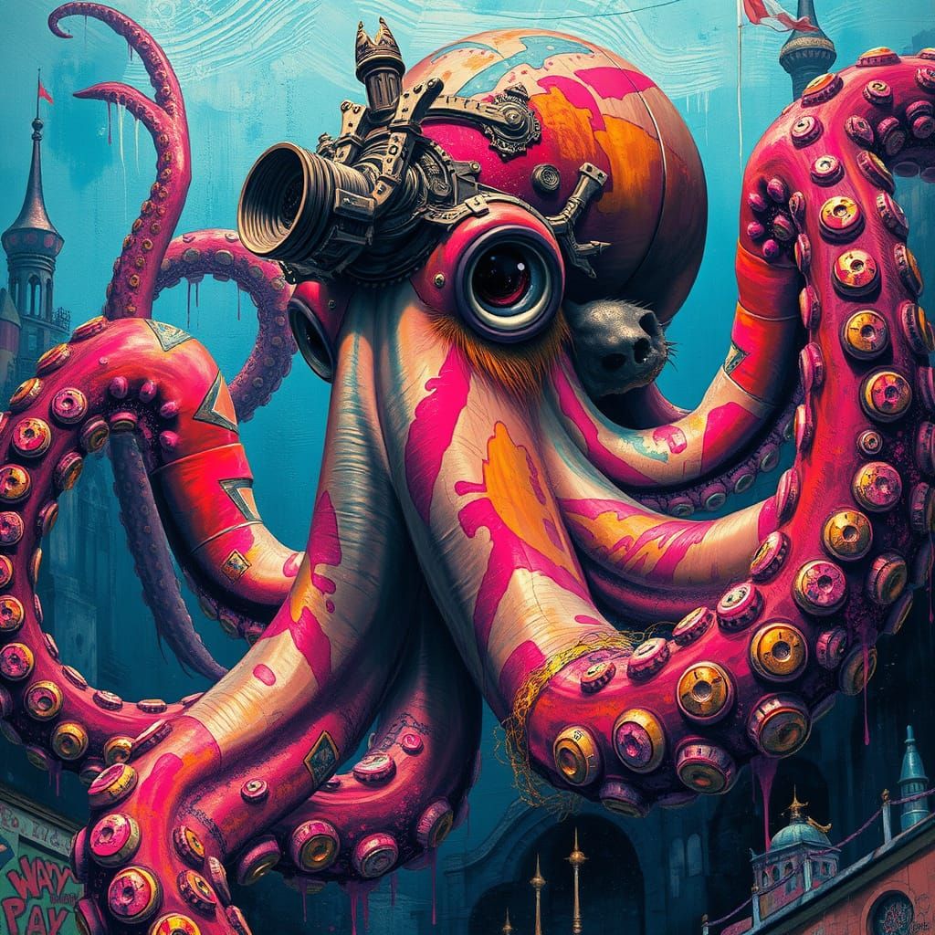 Steampunk Octopus in Submerged City, CGSociety Style