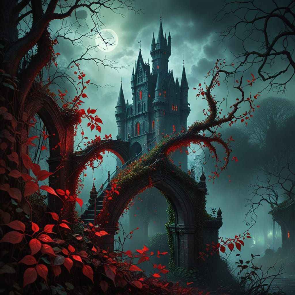 Ethereal Gothic Castle Shrouded in Mystical Shadows