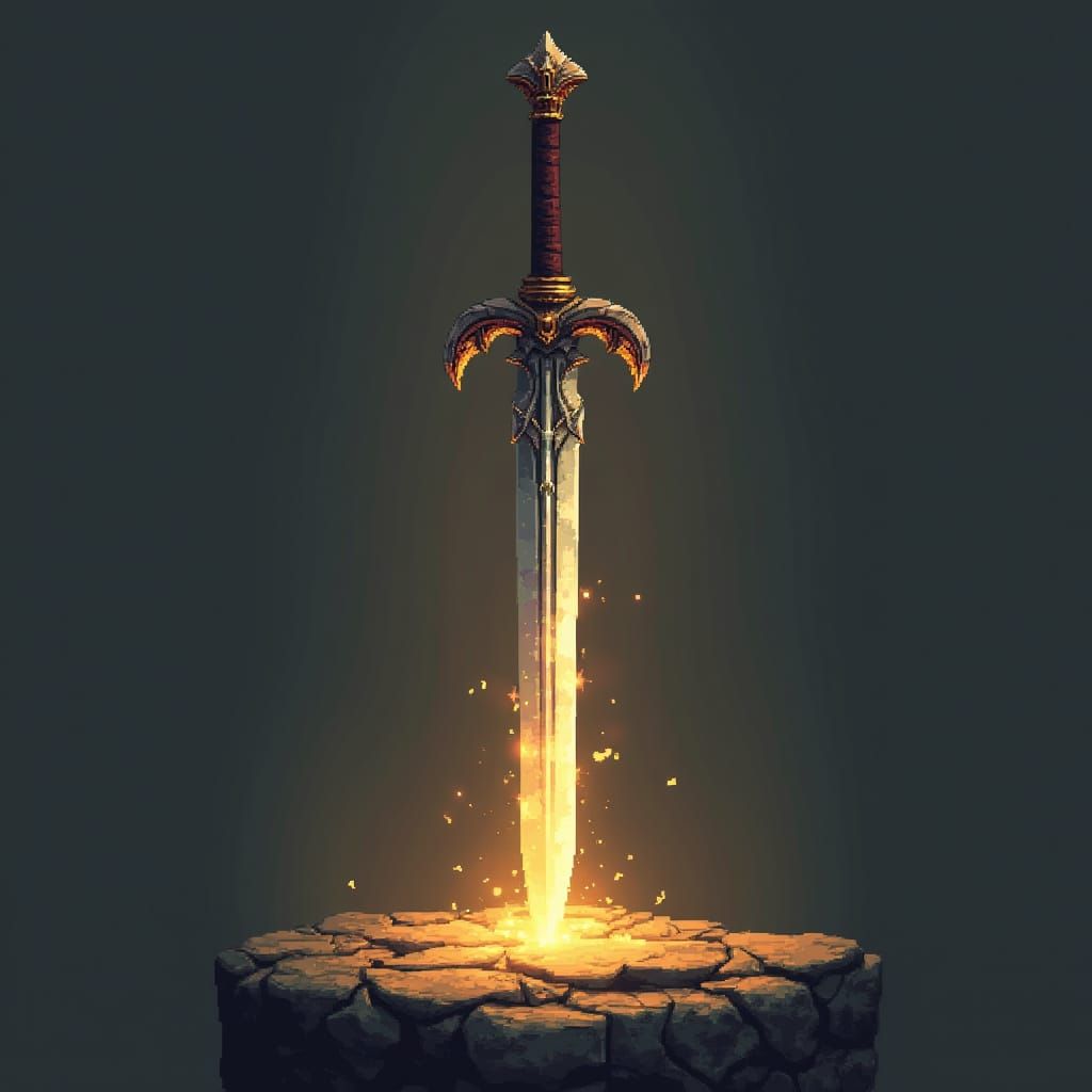 Pixel Art Sword in Golden Light